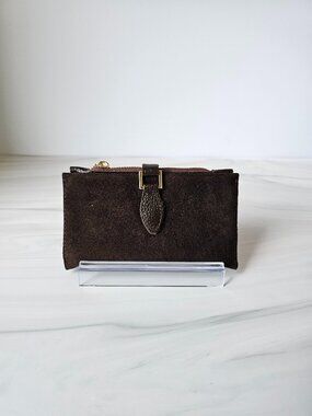 Italian Suede & Pebbled Leather Wallet – Dark Chocolate
